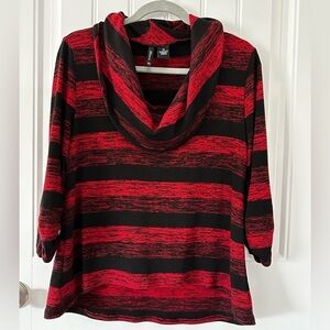 New Directions Red and Black cowl neck lightweight Sweater EUC